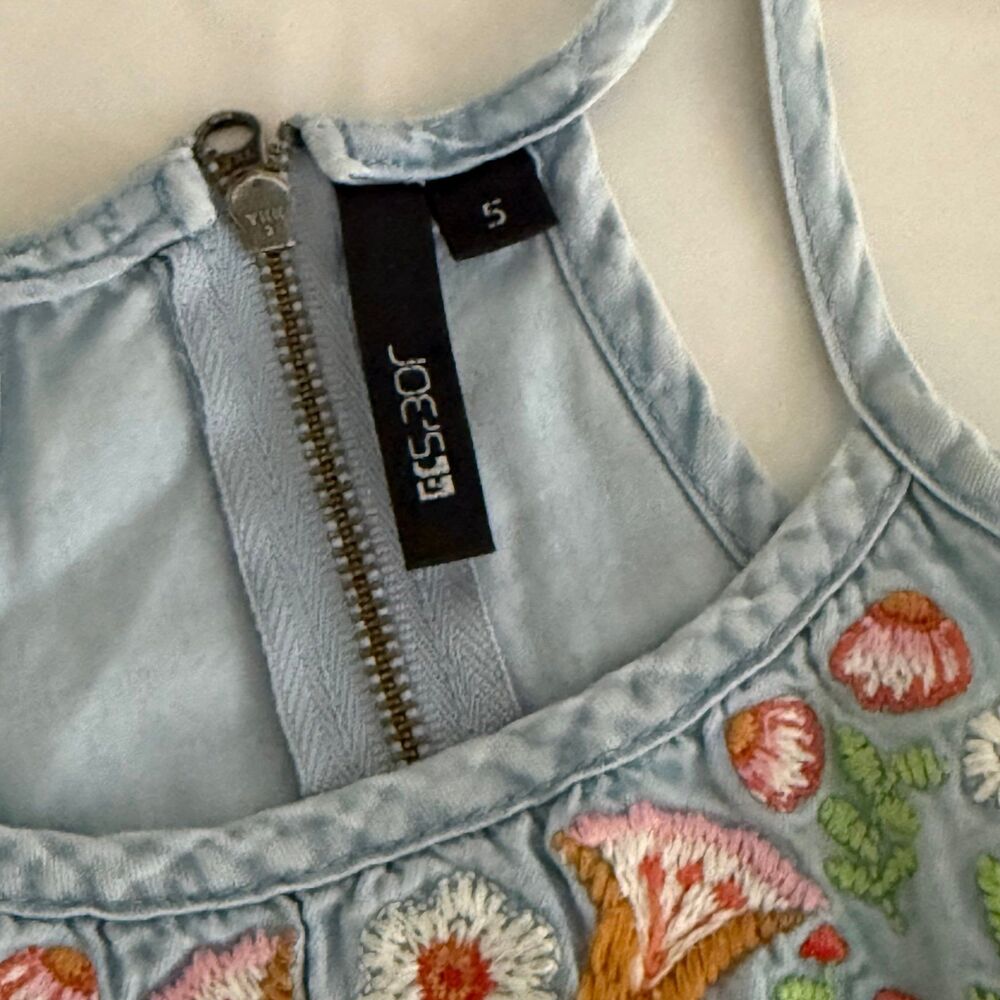 Joe’s Jeans Girls 5 Romper Denim Embroidered Flowers Elastic Waist Summer - Picture 5 of 7